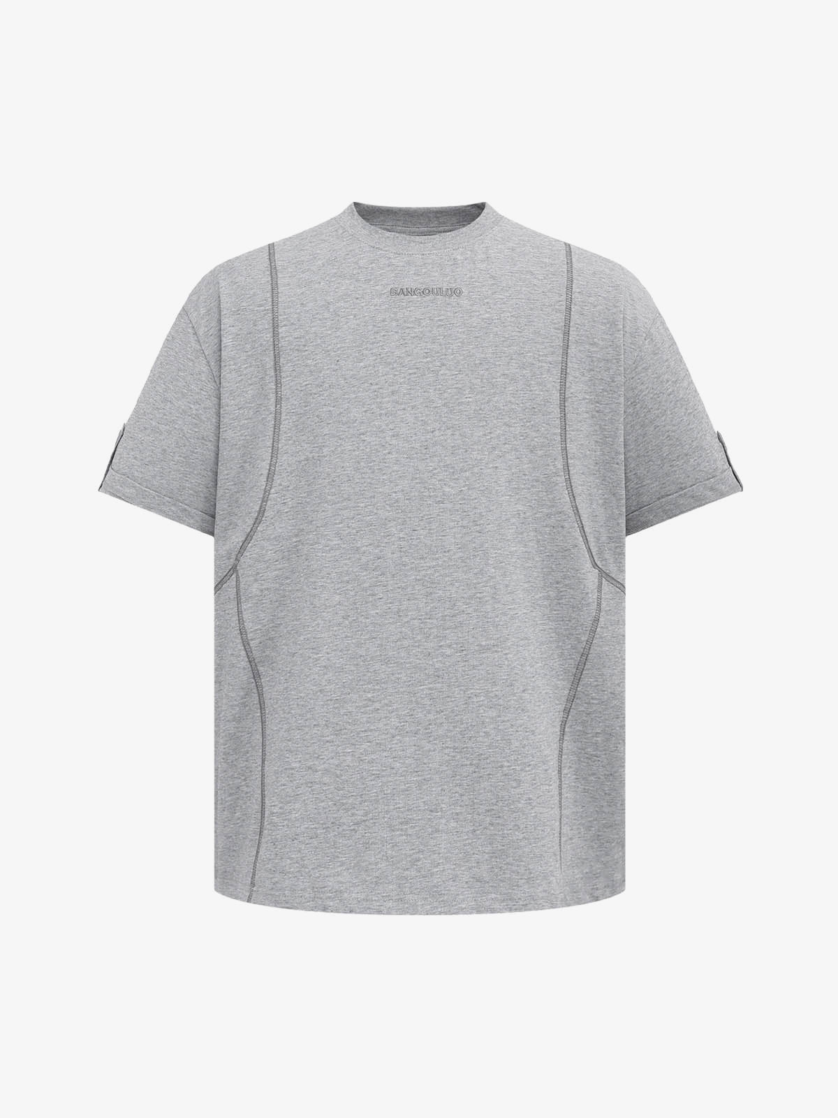 Boxy T-Shirt mit Kontrastnähten und Knopfbündchen – Grau meliert, Vorderseite | XoKool