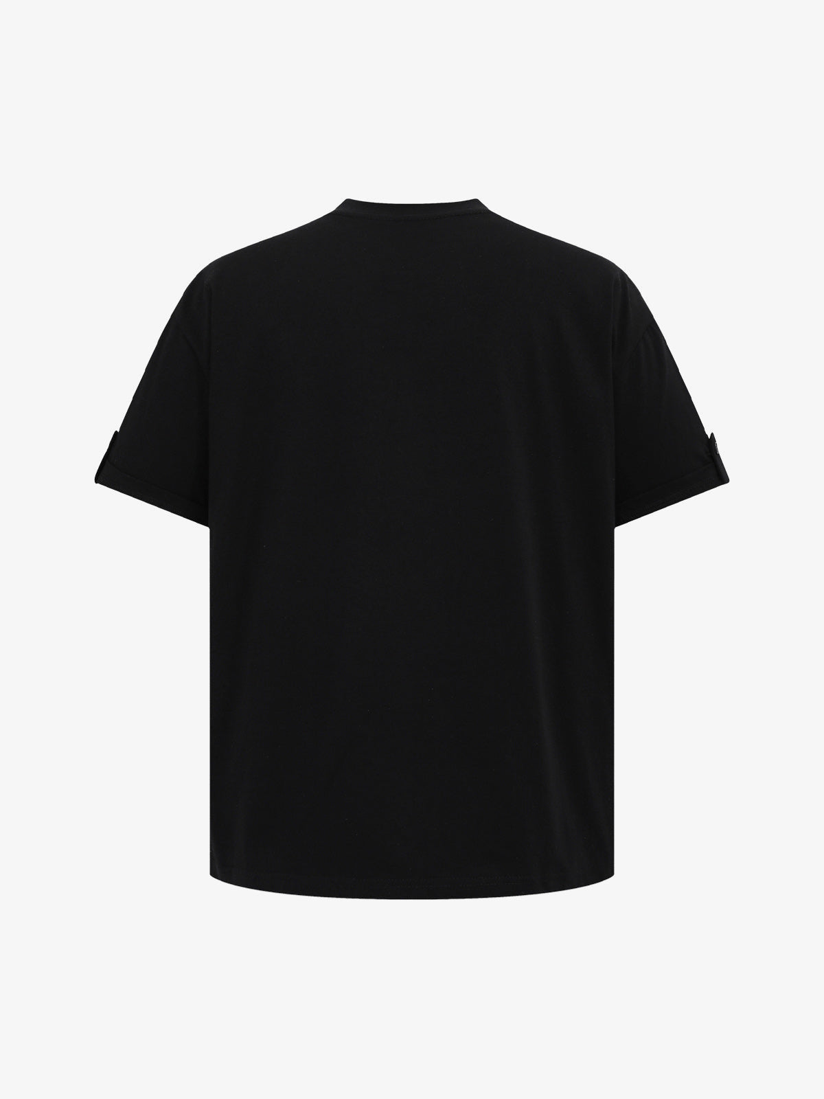 Boxy T-Shirt mit Kontrastnähten und Knopfbündchen – Schwarz, Rückseite | XoKool