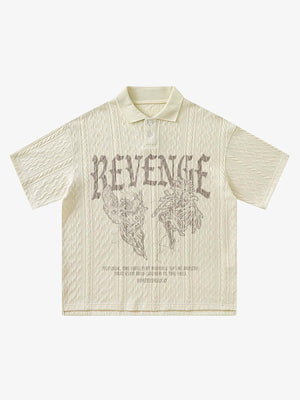 Polo crema de punto trenzado con letras góticas estampadas – crema, vista frontal | XoKool