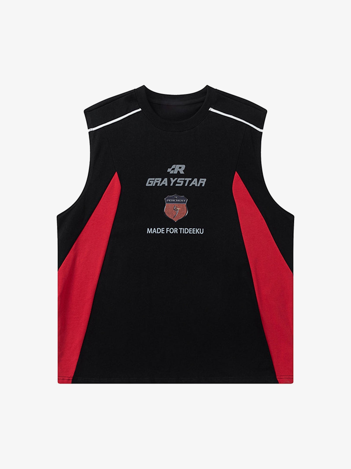 Camiseta sin mangas racing color block en negro y rojo – Negro Rojo, vista frontal plana | XoKool