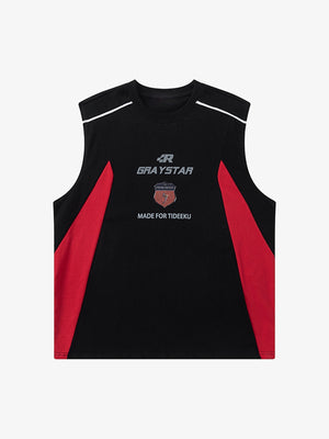 Camiseta sin mangas racing color block en negro y rojo – Negro Rojo, vista frontal plana | XoKool