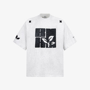 Leaf Sprout Embroidered Boxy T-Shirt – Grey, front view | XoKool