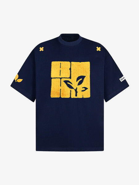 Sprout embroidered tee – Navy, front view | XoKool
