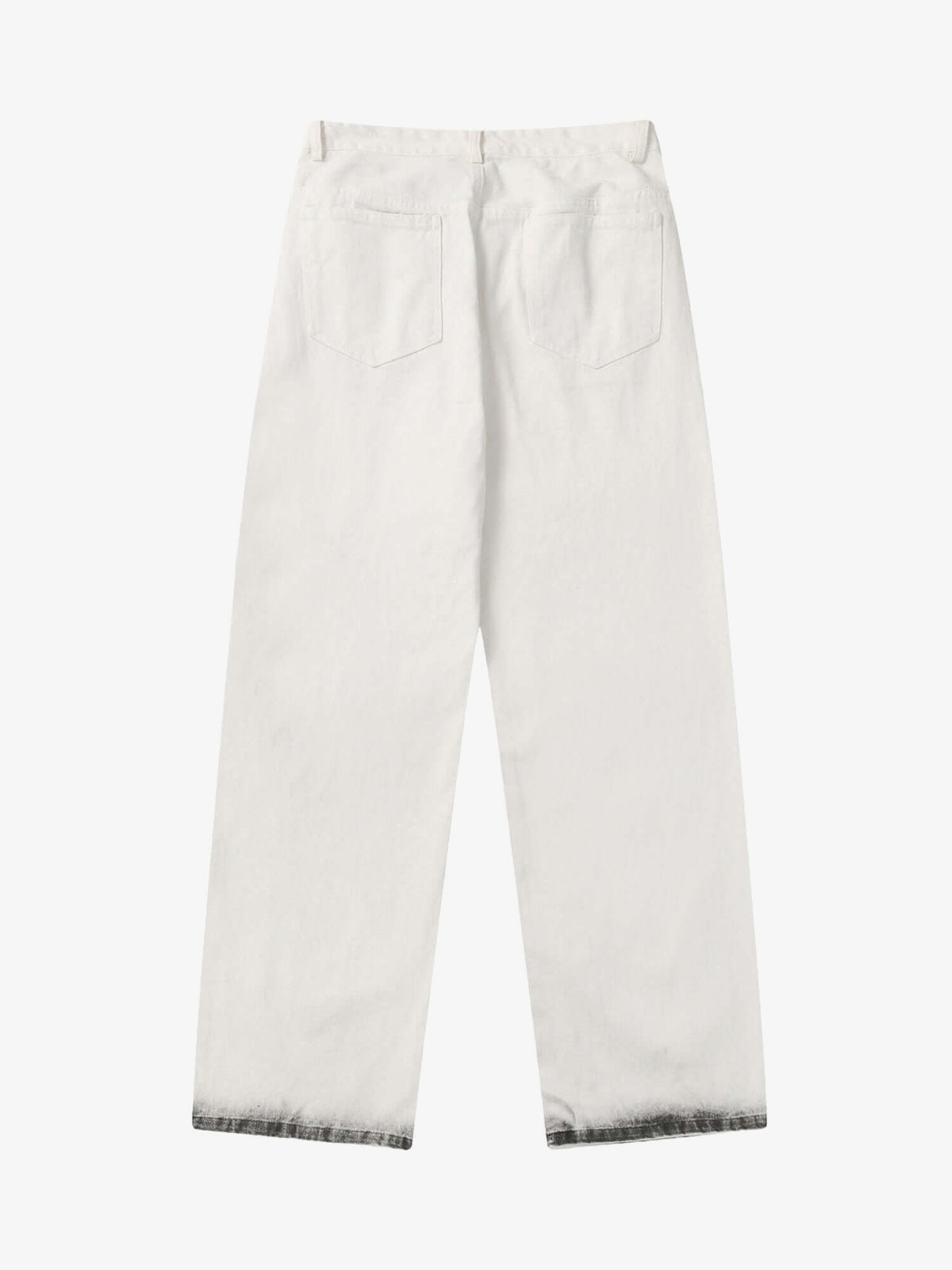 Straight Leg White Jeans with Black Spray Dye – back flat | XoKool