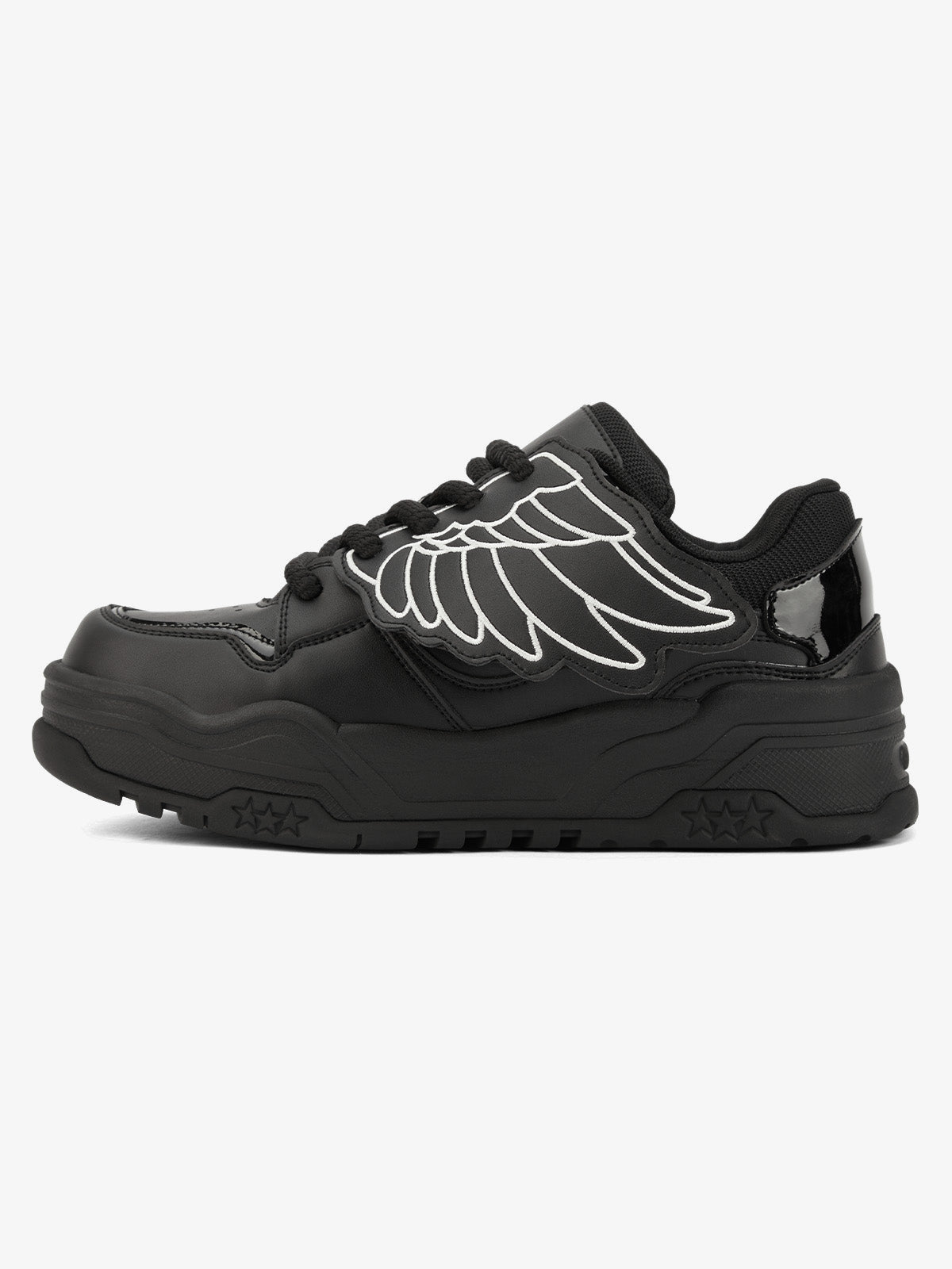 Black Chunky Sneakers with Angel Wings – side view | XoKool