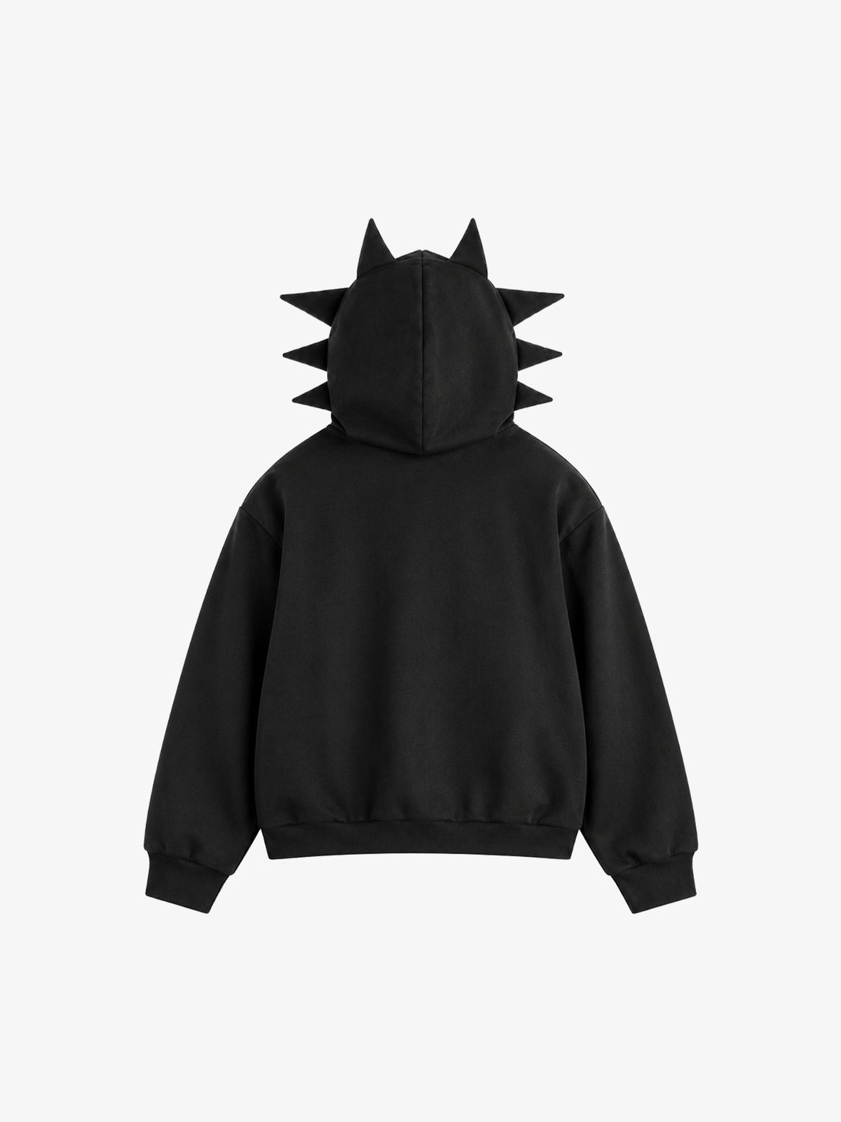 Hoodie con cierre y gráfico de ángel con capucha de púas – negro, vista trasera | XoKool