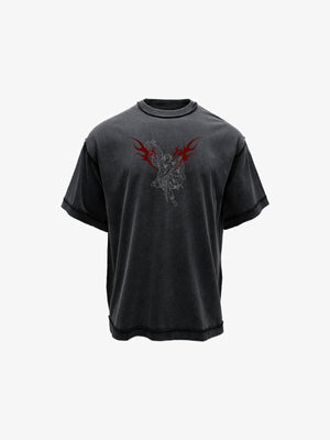 Angel Wings T-Shirt, Washed Black Oversized – Vorderansicht | XoKool