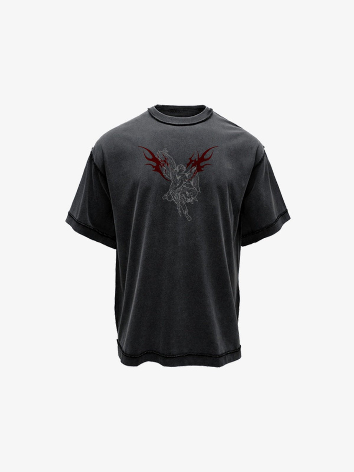 Angel Wings T-Shirt, Washed Black Oversized – Washed Black, Vorderansicht | XoKool