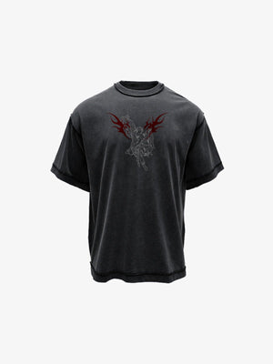 Angel Wings T-Shirt, Washed Black Oversized – Washed Black, Vorderansicht | XoKool