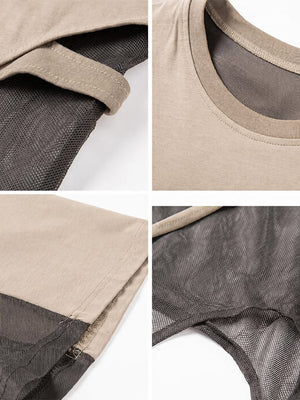 Mesh panel tee – Beige, collar mesh and hem details | XoKool
