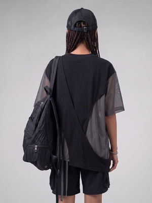 Mesh panel tee – Black, on model back (alt) | XoKool