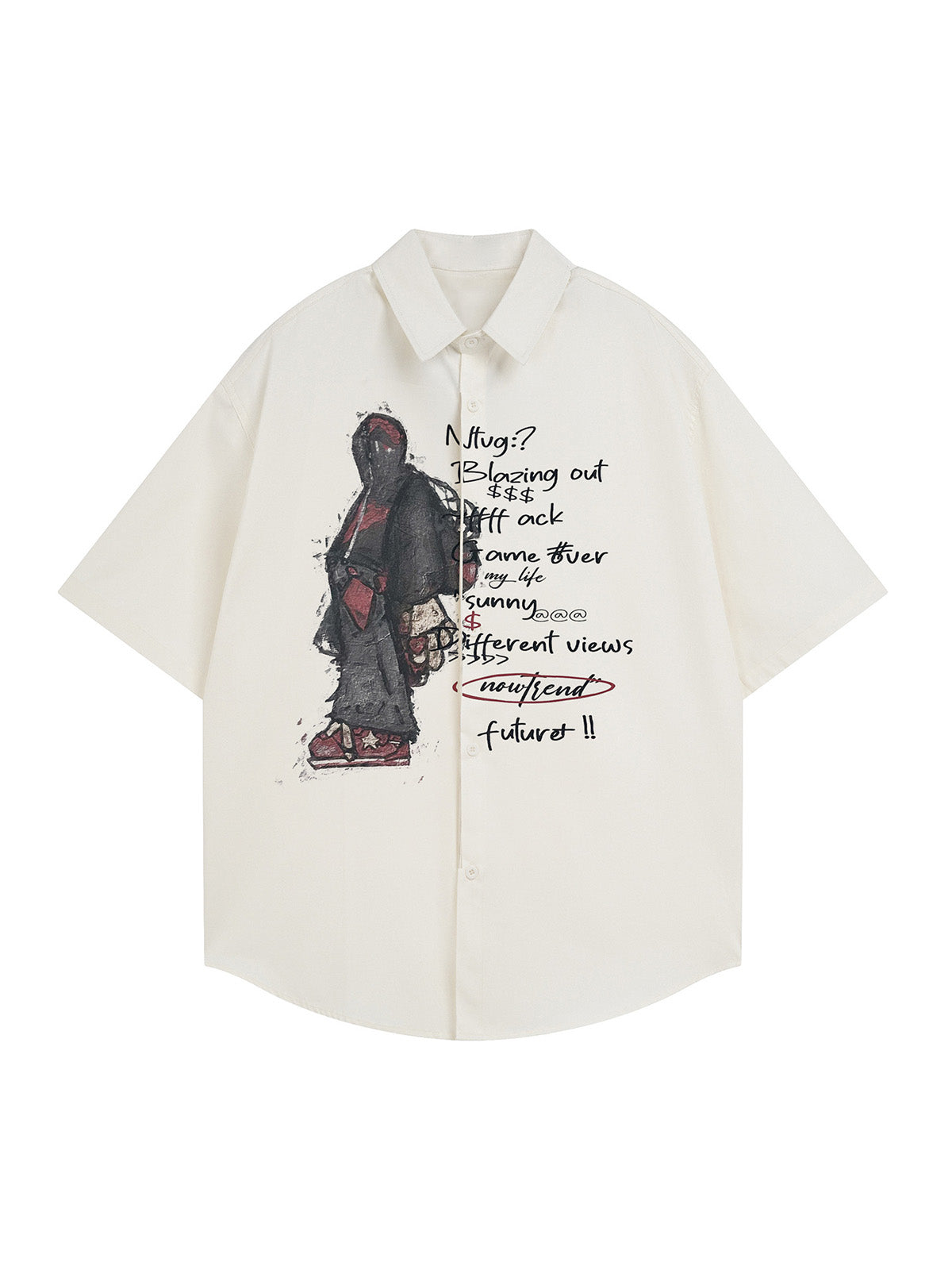 Oversized Graphic Cartoon Letter Print Short-Sleeve Shirt