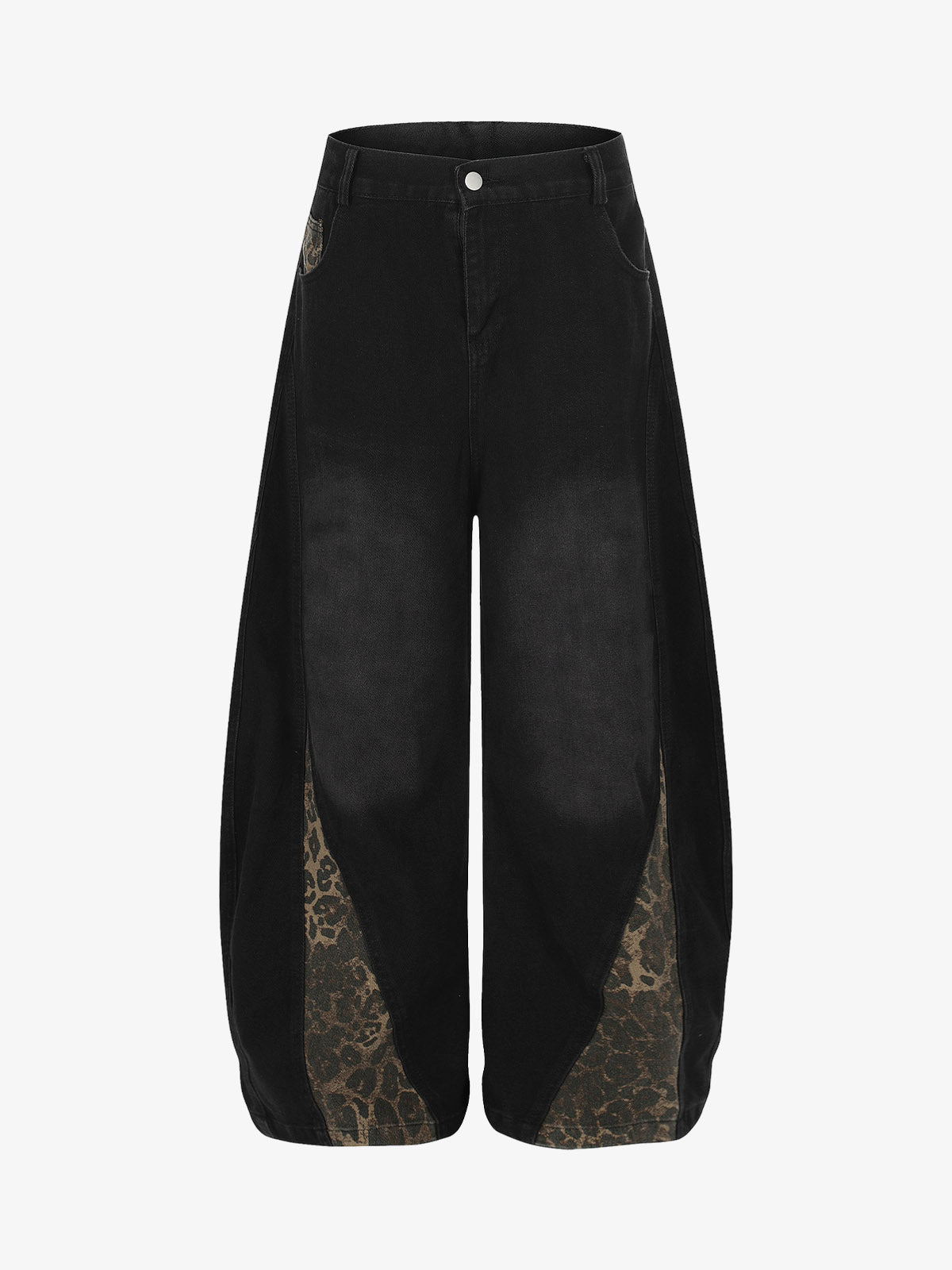 Leopard Print Paneled Loose-Fitting Scimitar Jeans