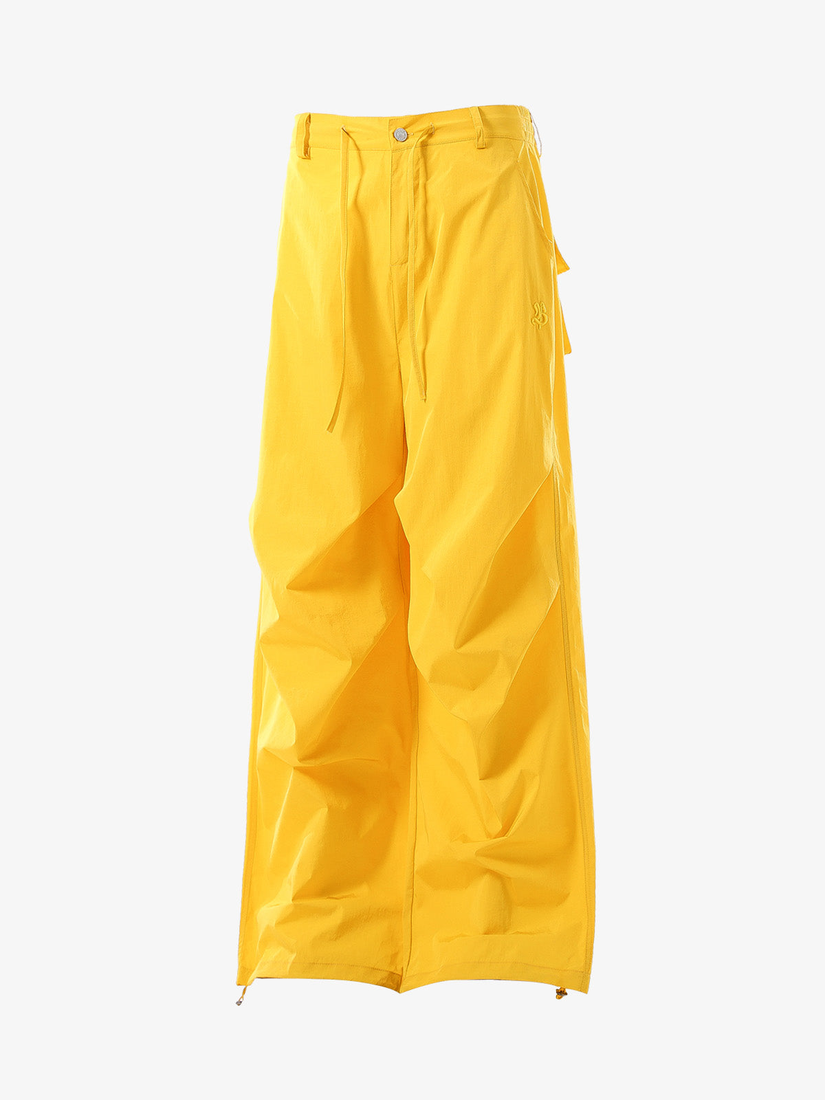 Vintage Drawstring Draped Embroidered Wide Leg Pants - Yellow