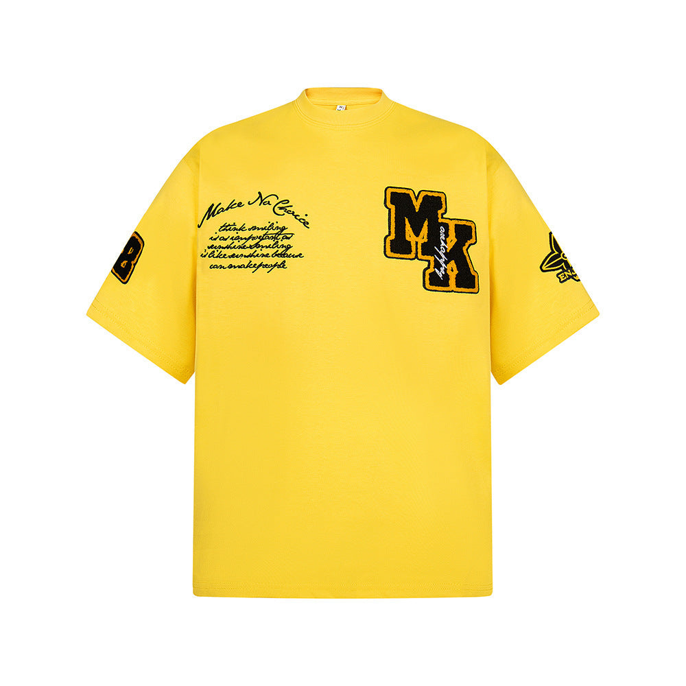 Heavy Embroidery Patch Embroidered T-Shirt - Yellow