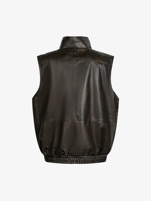 Vintage PU Leather Stand Collar Moto Workwear Vest - thumbnail 2