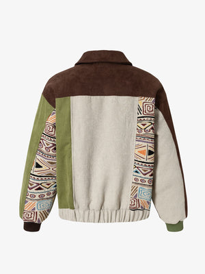 Vintage Jacquard Patchwork Corduroy Lapel Padded Cotton Jacket - thumbnail 2
