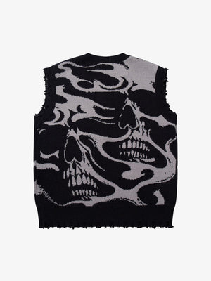 High Street Dark Skull Frayed-edge V-neck Sweater Vest - thumbnail 2