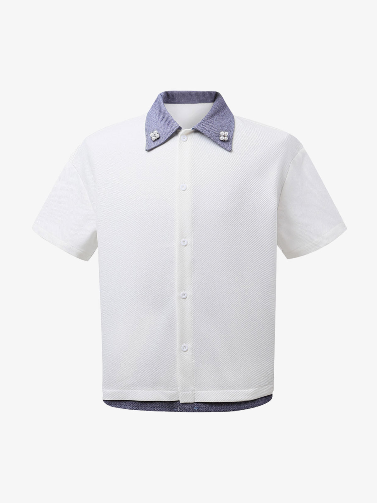 Fake Two-Piece Stitching Lapel Pearl Button Shirt