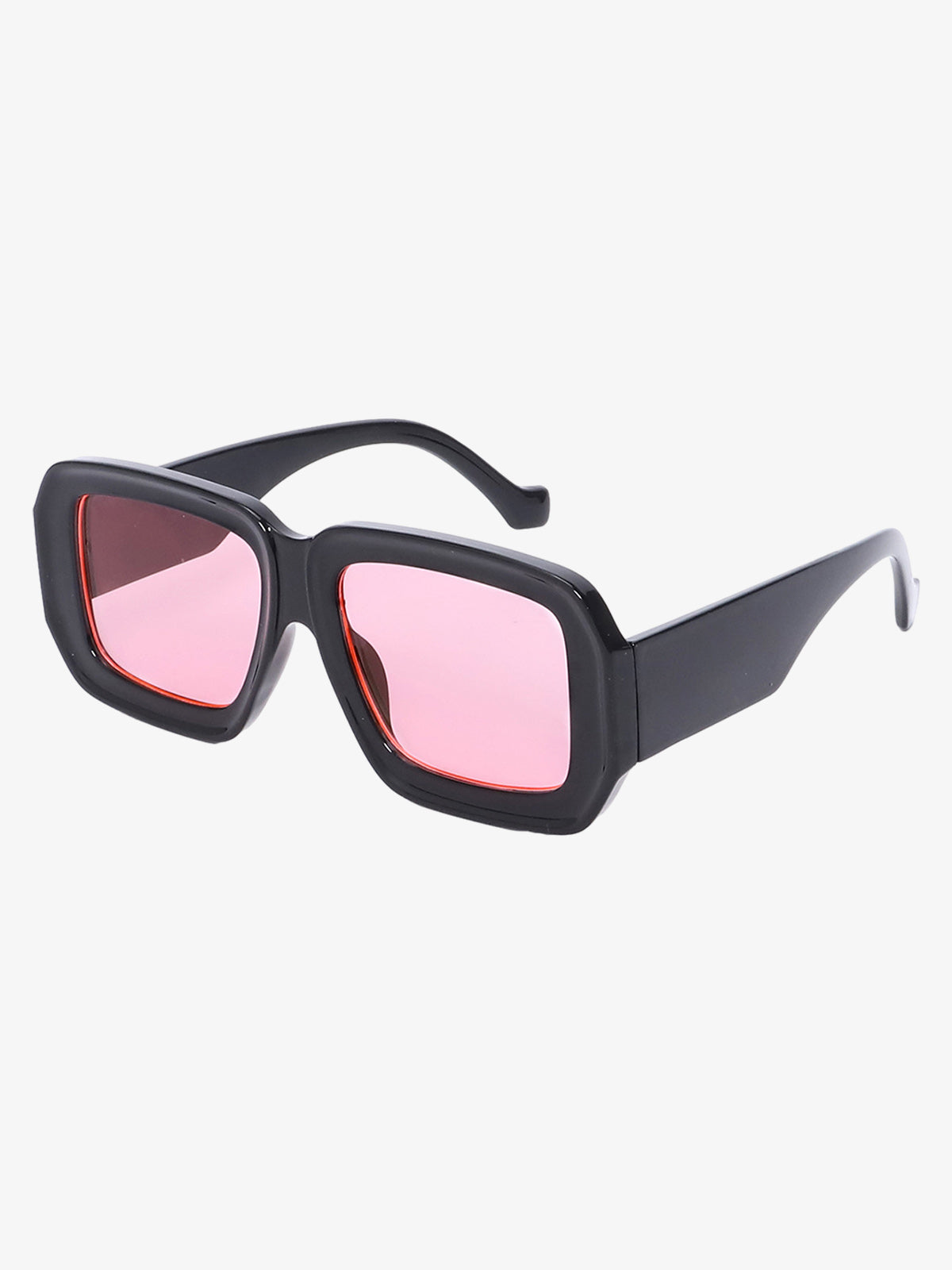 Retro Square Frame Wide Temple Sunglasses - Pink