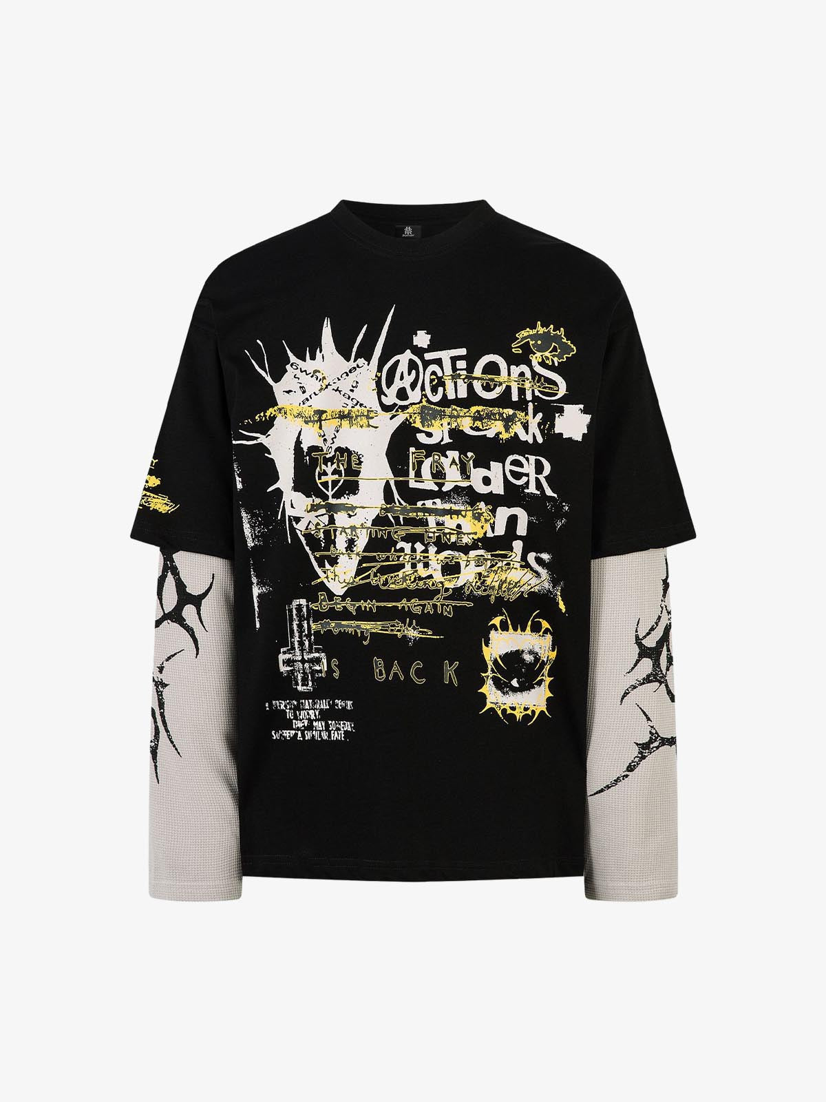 Hip-Hop Punk Faux Two-Piece Long-Sleeved T-Shirt