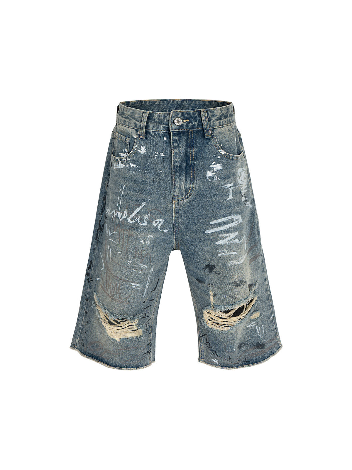 Ripped Hand-Painted Graffiti Ripped Jorts