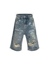 Ripped Hand-Painted Graffiti Ripped Jorts