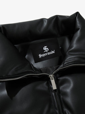 Minimalist Faux Leather Stand Collar Puffer Vest - thumbnail 15