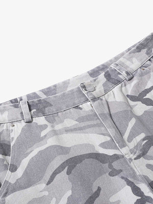 Woven Snow Camouflage Machete Wide-Leg Cargo Barrel Pants - thumbnail 5
