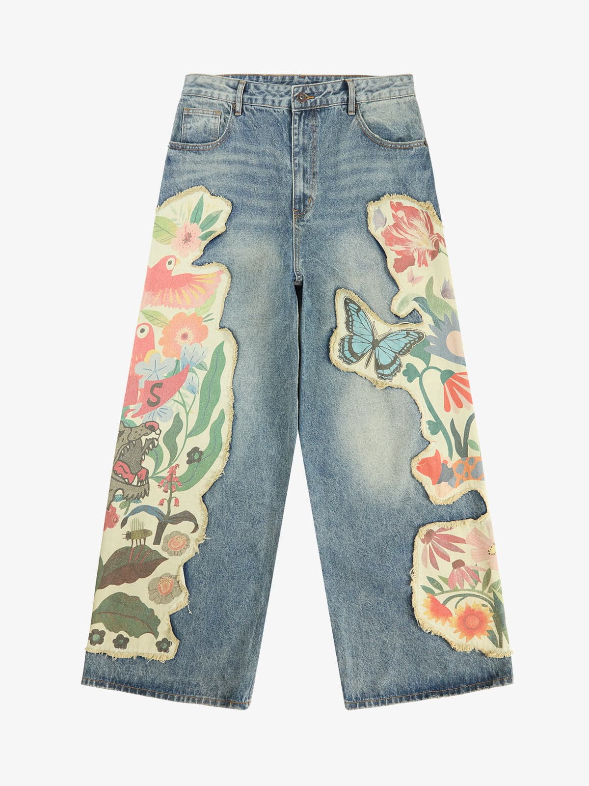 Vintage Floral Patchwork Baggy Jeans