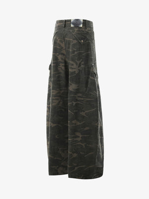 Vintage Camouflage Print Multi-Pocket Cargo Barrel Pants - thumbnail 2