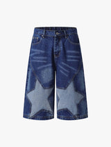 Distressed Washed Star Patch Denim Jort