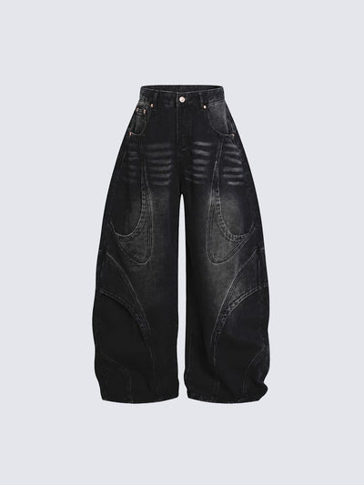 Baggy Barrel Jeans with Curved Seams