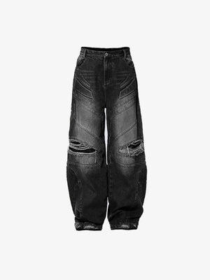 Baggy Biker Jeans – Variante Schwarz, Vorderseite flach | XoKool