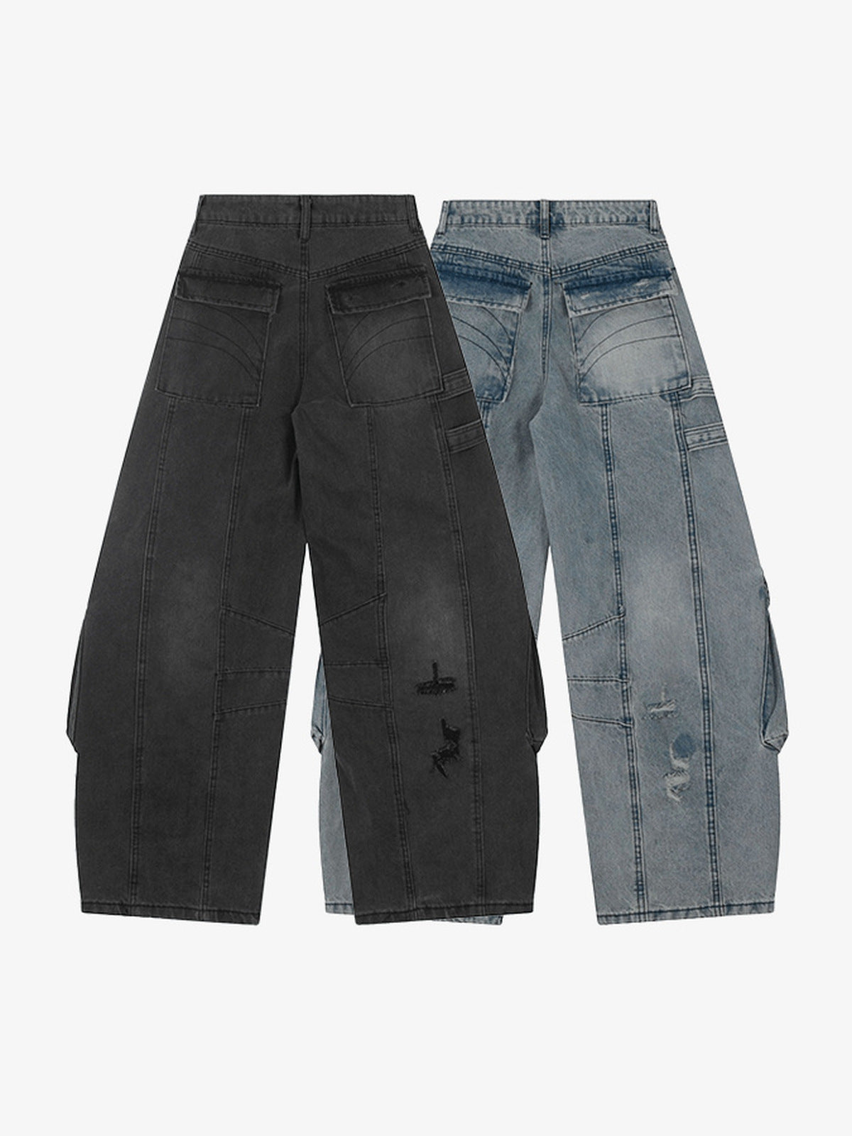 Baggy Cargo Jeans – Black and Light Blue, back flat lay | XoKool