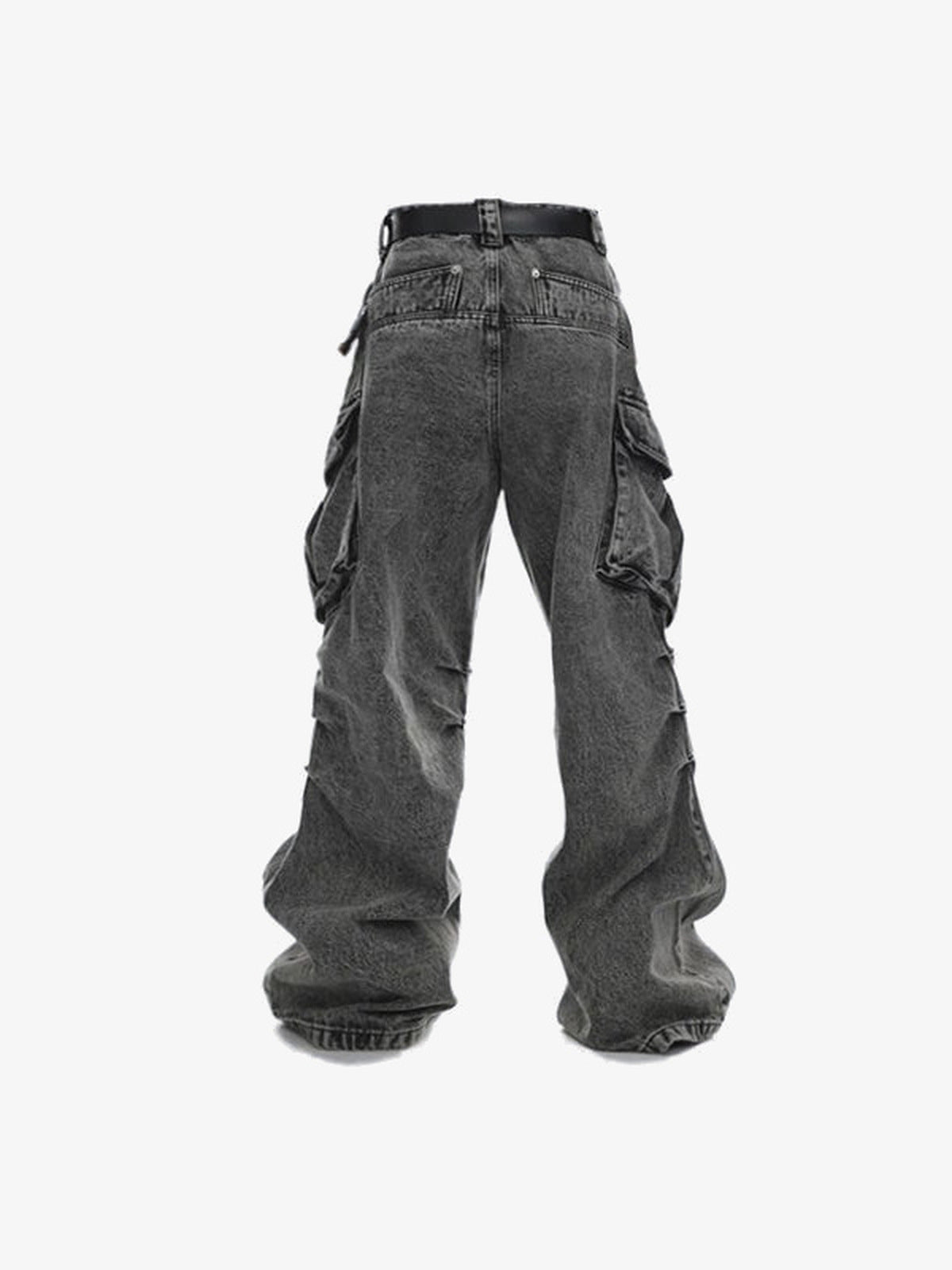 Baggy Cargo Jeans in Grey Acid Wash – back flat | XoKool