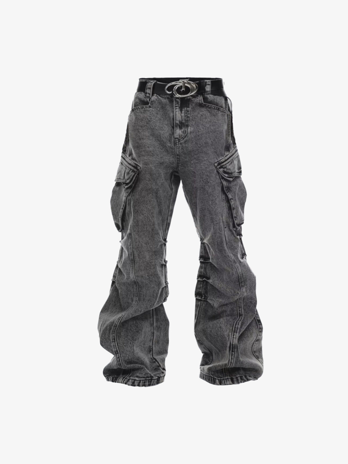 Baggy Cargo Jeans in Grey Acid Wash – Grey, front flat | XoKool