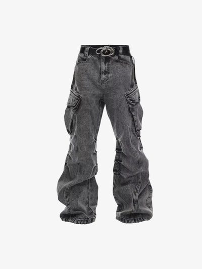 Baggy Cargo Jeans in Grey Acid Wash