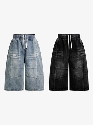Shorts de denim baggy – azul claro y negro, vista frontal | XoKool