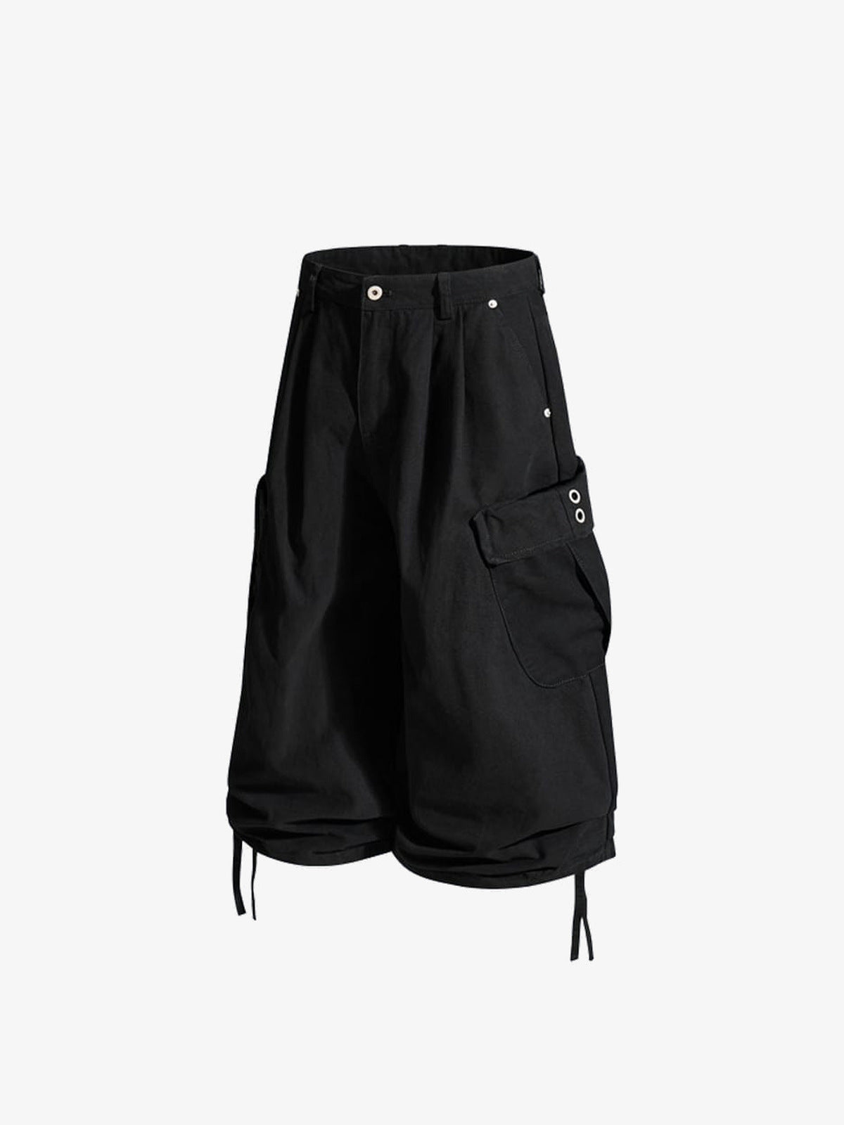 Pleated cargo shorts – Black, side flat | XoKool