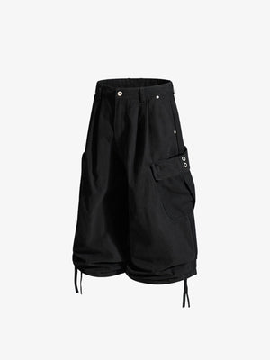 Pleated cargo shorts – Black, side flat | XoKool