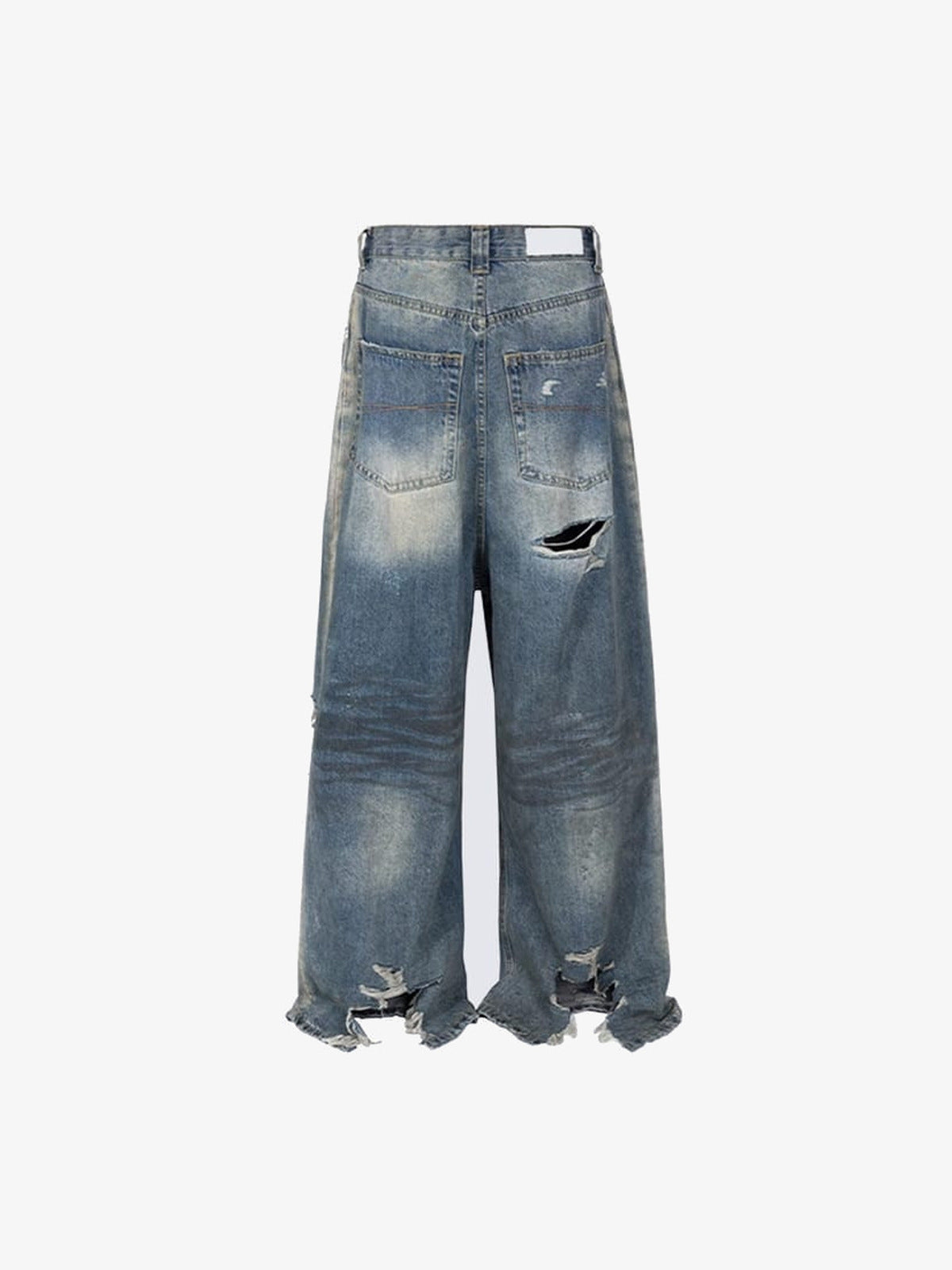 Baggy Ripped Jeans with Raw Hem – back flat | XoKool