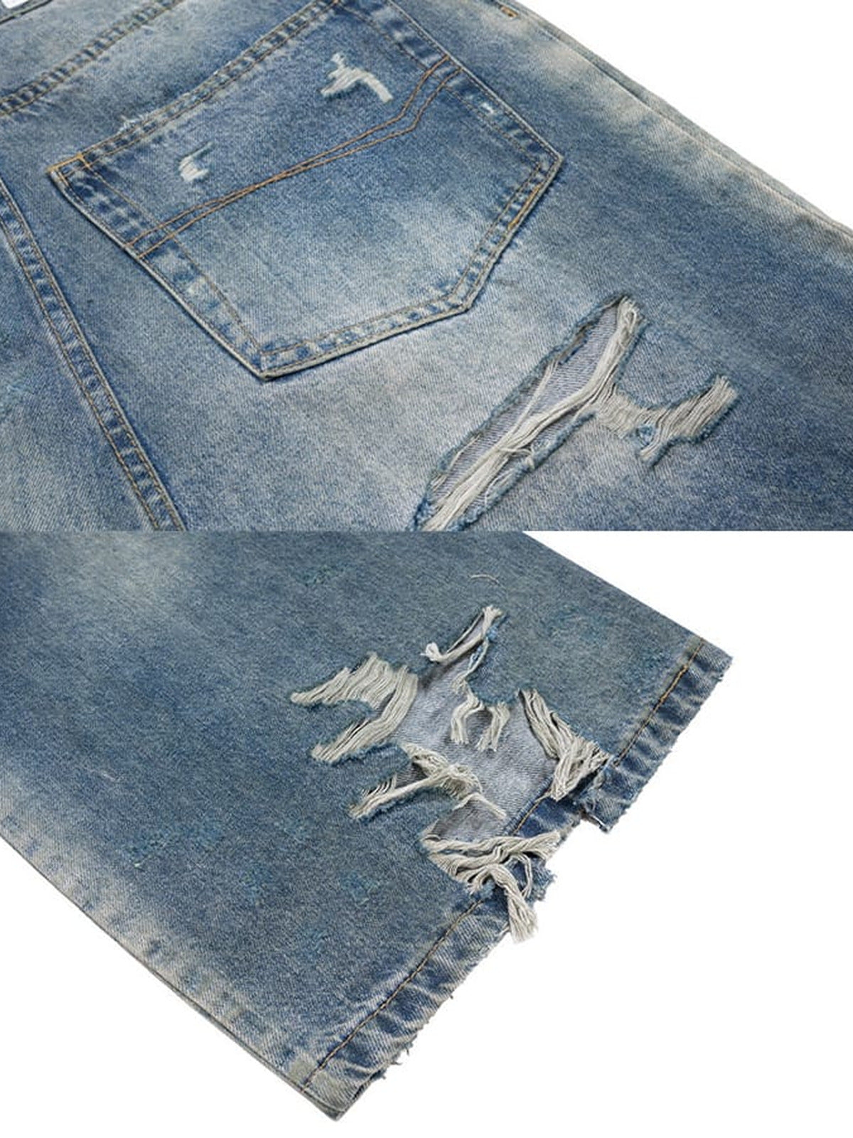 Ripped raw hem jeans – back pocket and hem rips collage | XoKool