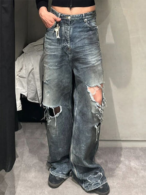 Ripped raw hem jeans – on model, mirror | XoKool