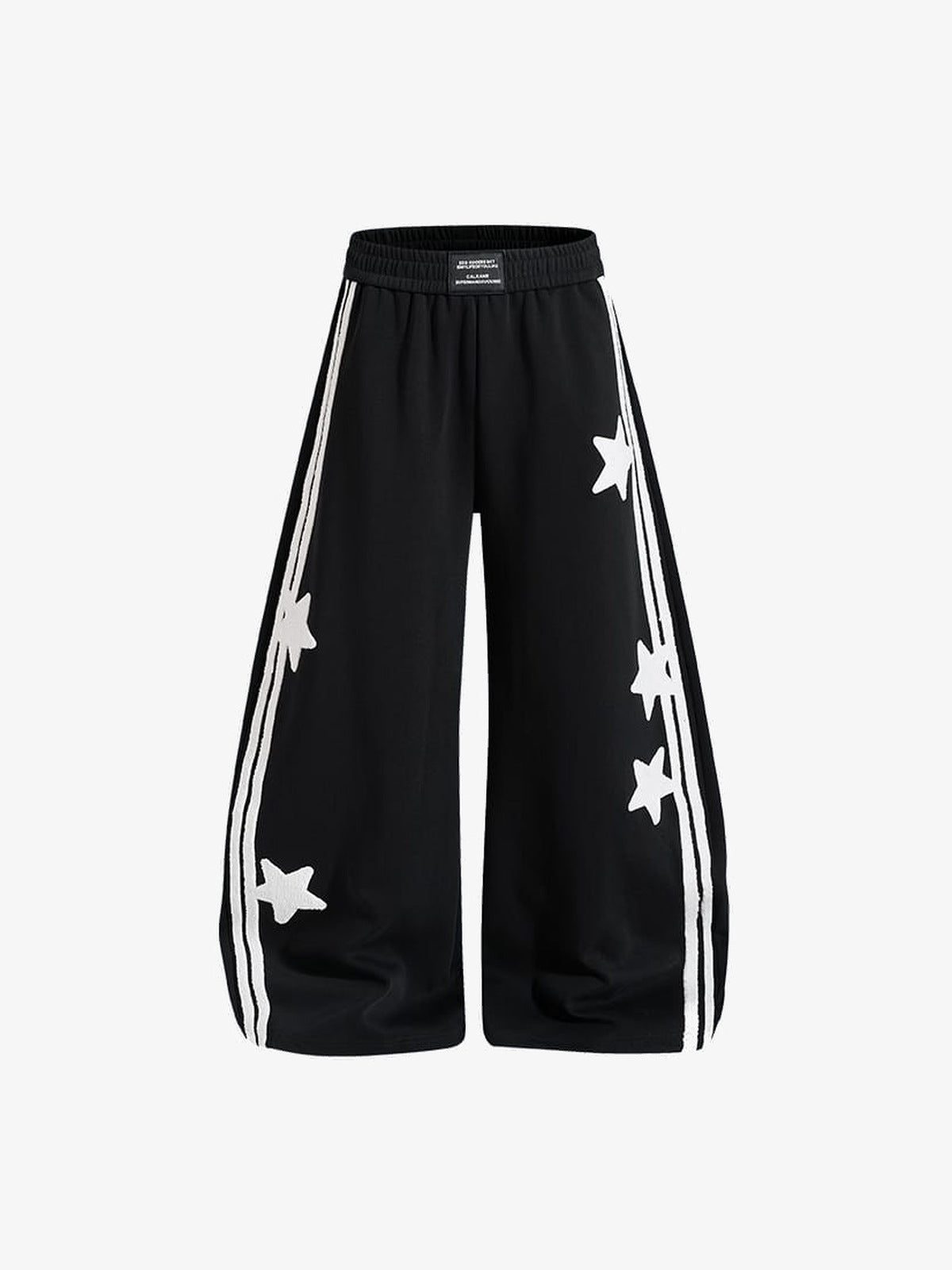 Baggy Star Track Pants with Double Side Stripes – Black, front view | XoKool
