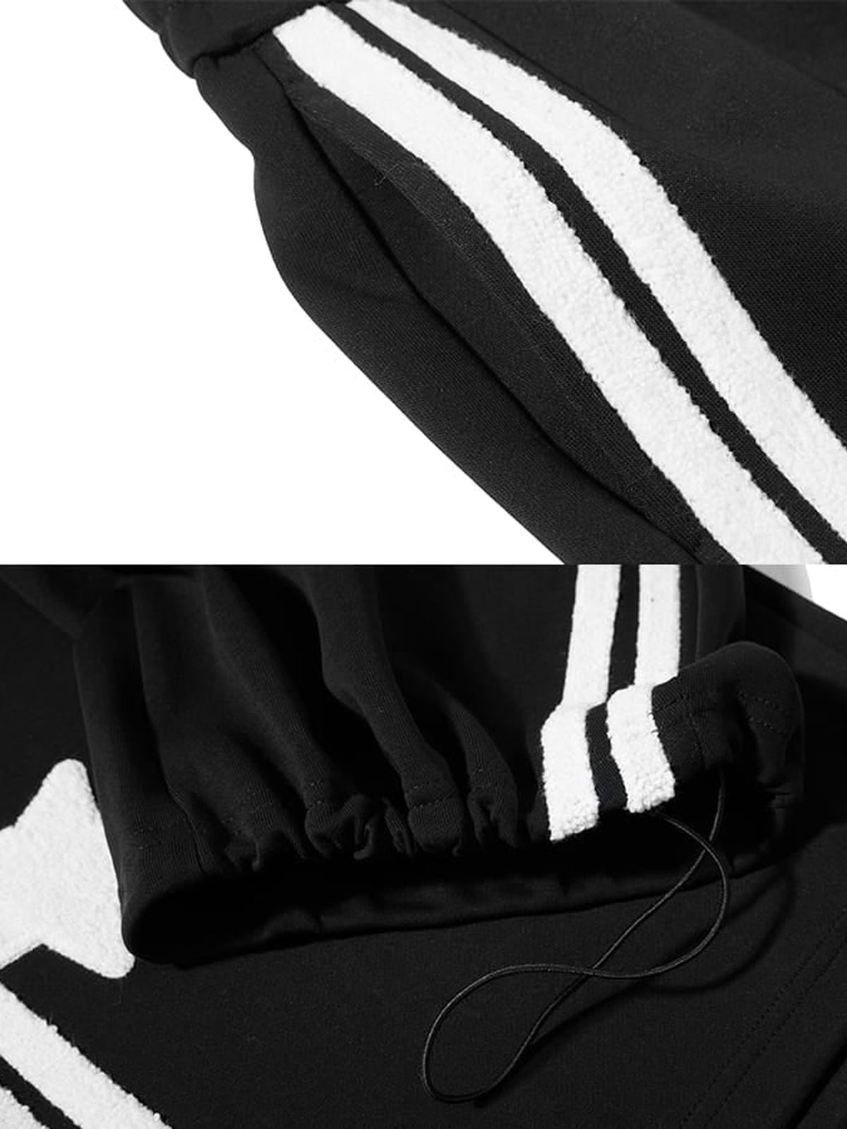 Star track pants – Black stripes and hem drawcord close-up | XoKool