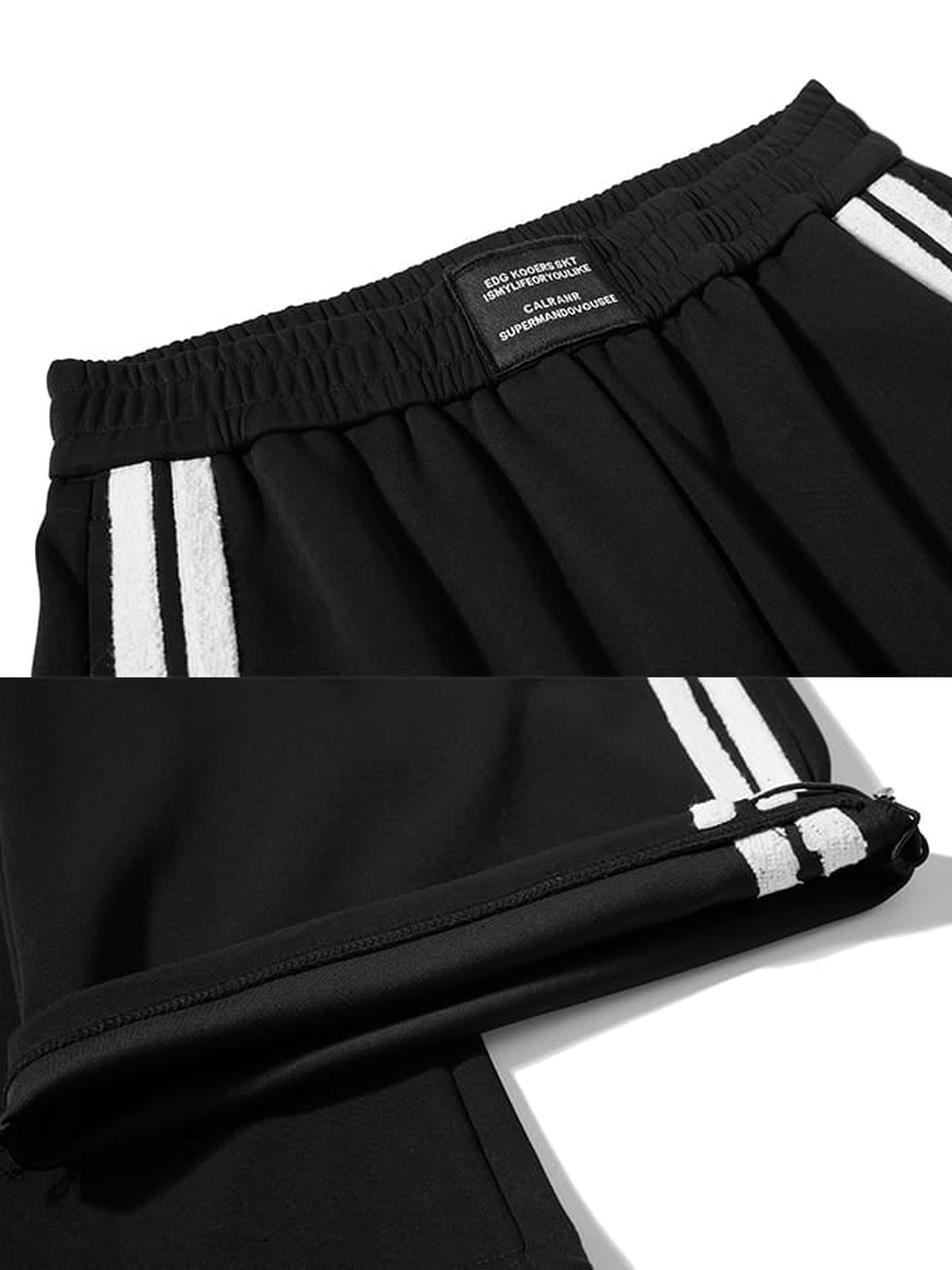 Star track pants – Black waistband and stripe close-up | XoKool