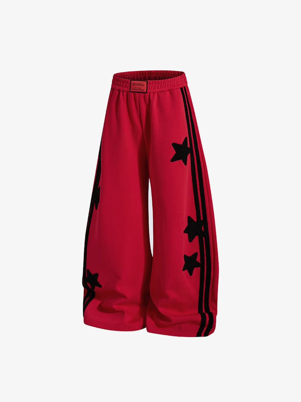 Baggy Star Track Pants with Double Side Stripes – Red, angled view | XoKool