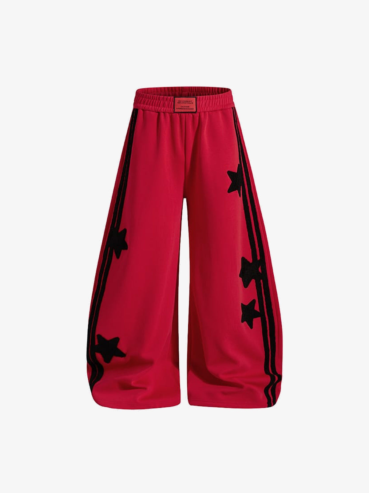 Baggy Star Track Pants with Double Side Stripes – Red, front view | XoKool