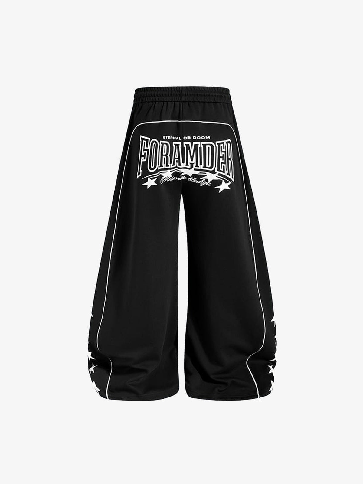 Baggy Trainingshose mit Schriftzug- und Stern-Print – Schwarz, Rückseite flach | XoKool